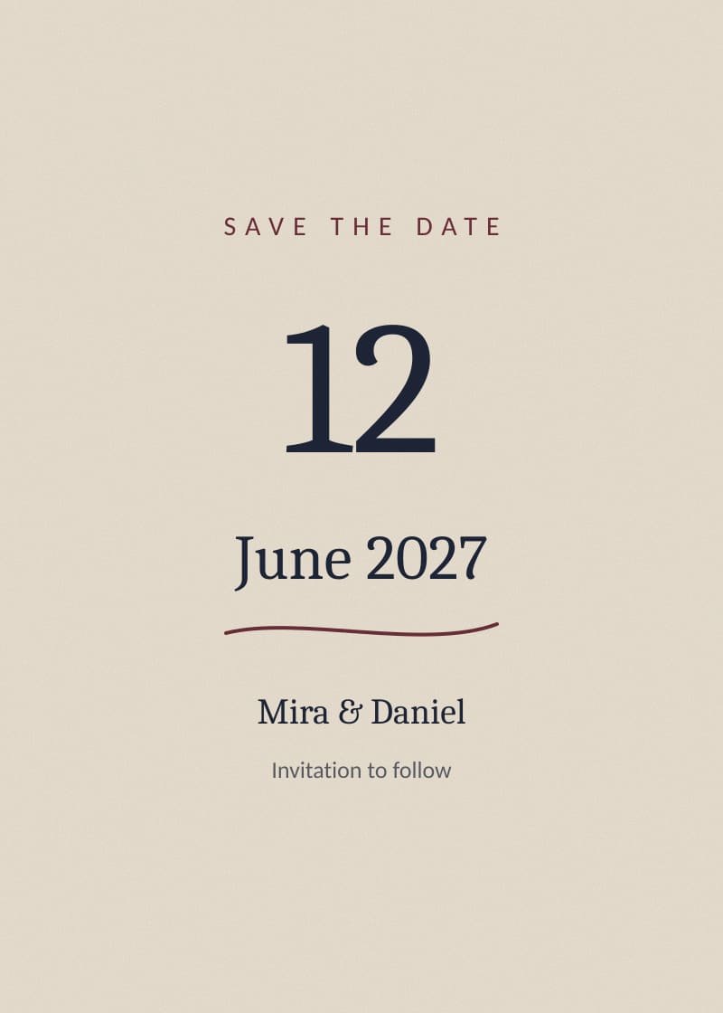 Büyük tarihli Save the Date kartı